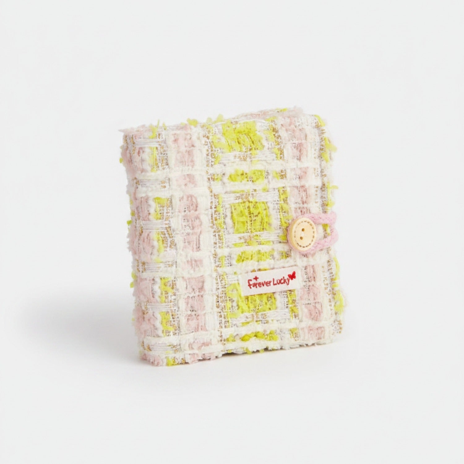 Tweed Button-Charm Square Notebook - Chic Pink Notebook 20 Pages – stationery (view 1)