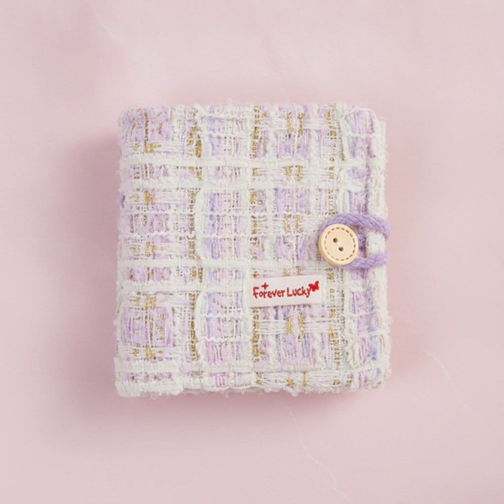 Tweed Button-Charm Square Notebook - Chanel Style Purple with 20 Pages – stationery (view 2)