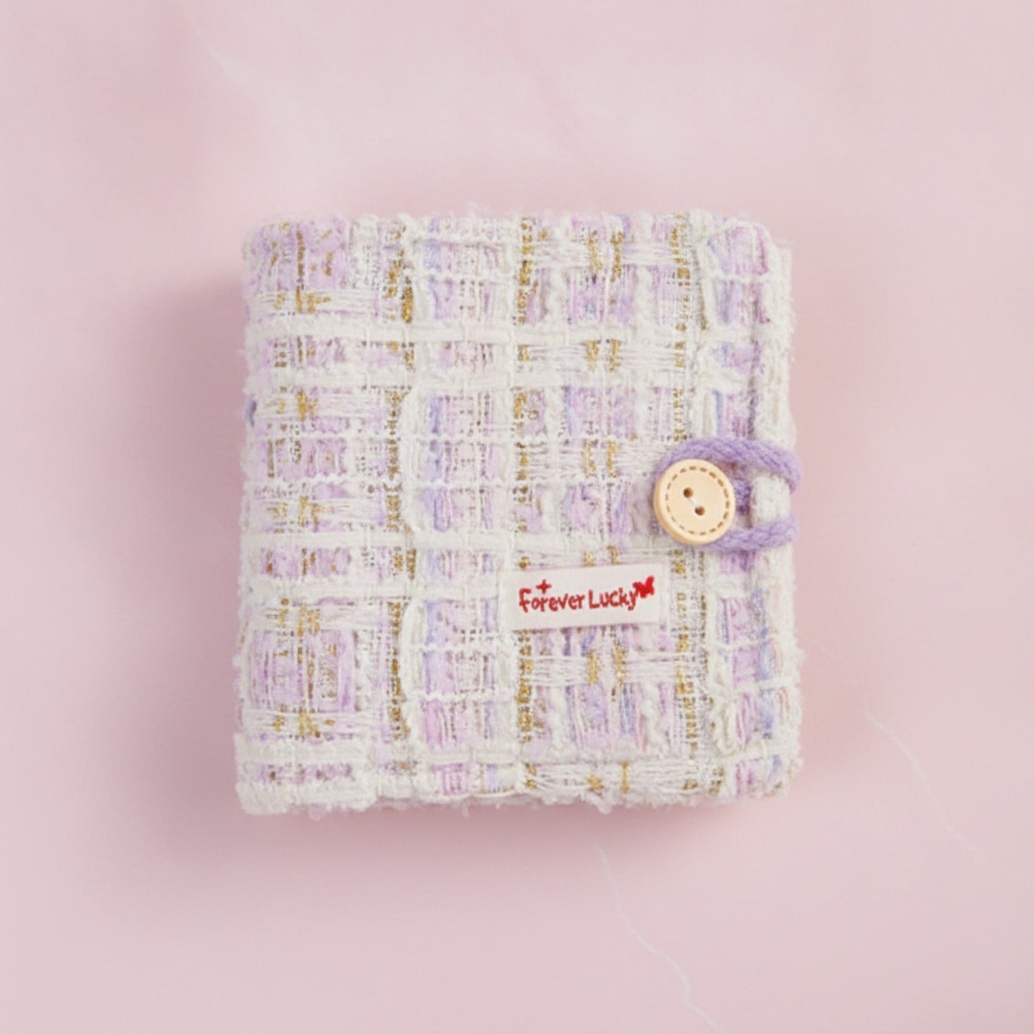 Tweed Button-Charm Square Notebook - Chanel Style Purple with 20 Pages – stationery (view 2)