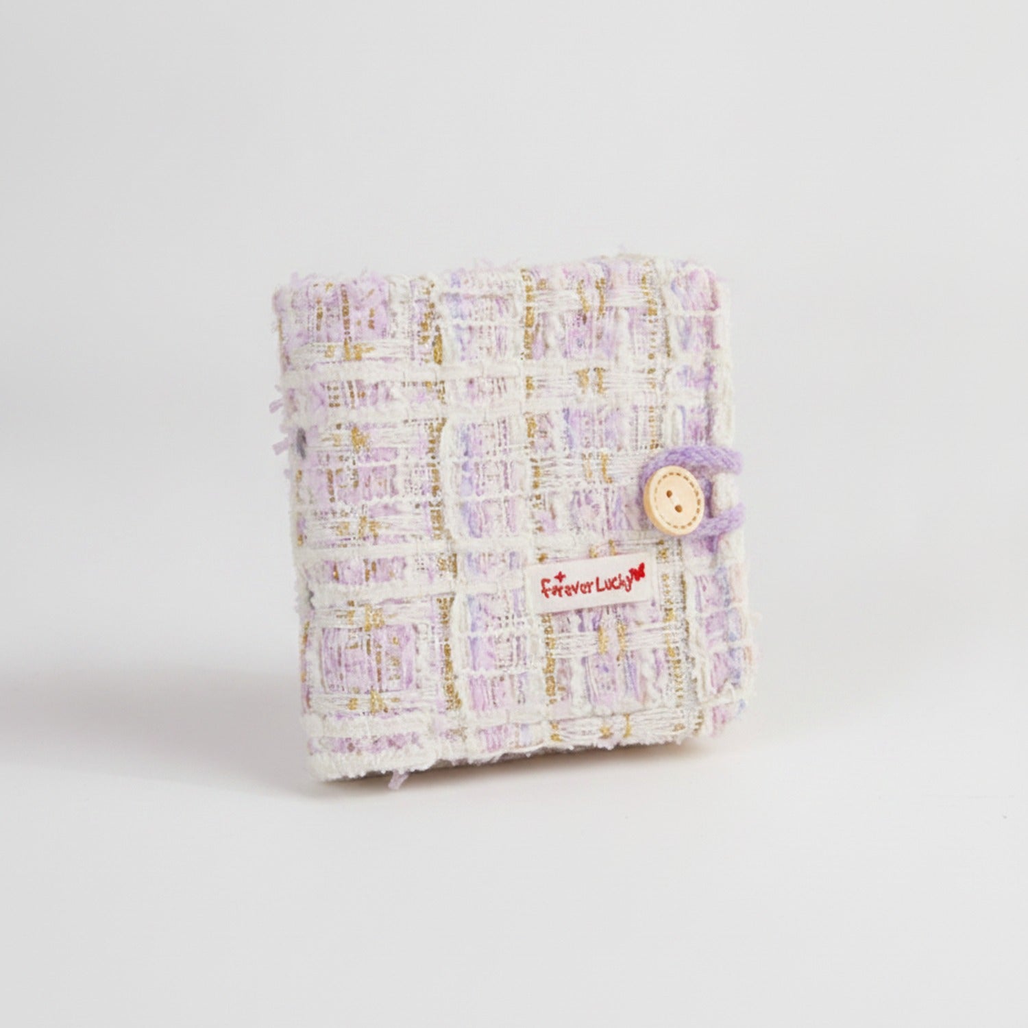 Tweed Button-Charm Square Notebook - Chanel Style Purple with 20 Pages – stationery (view 1)