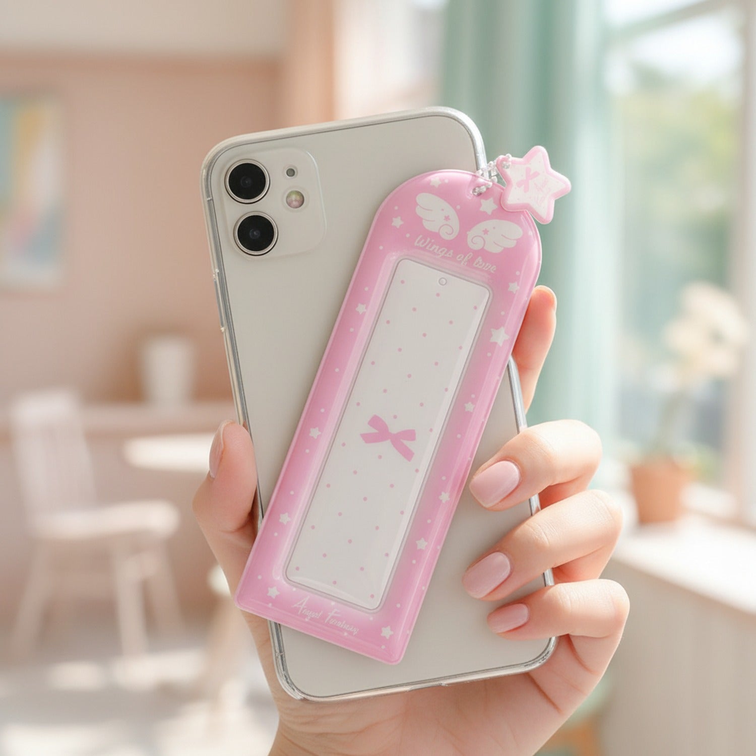Pink Star Charm Keychain Mirror Accessory