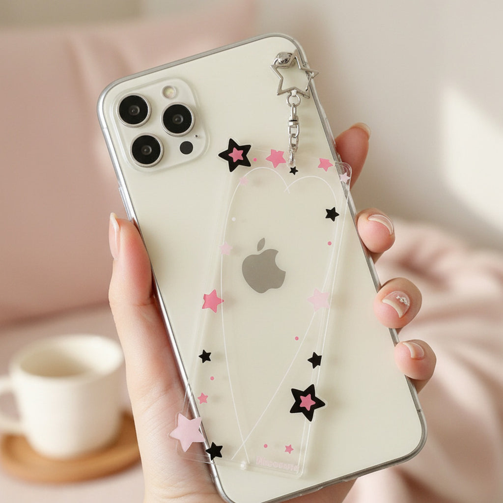 Star Charm Phone Keychain Black Pink White