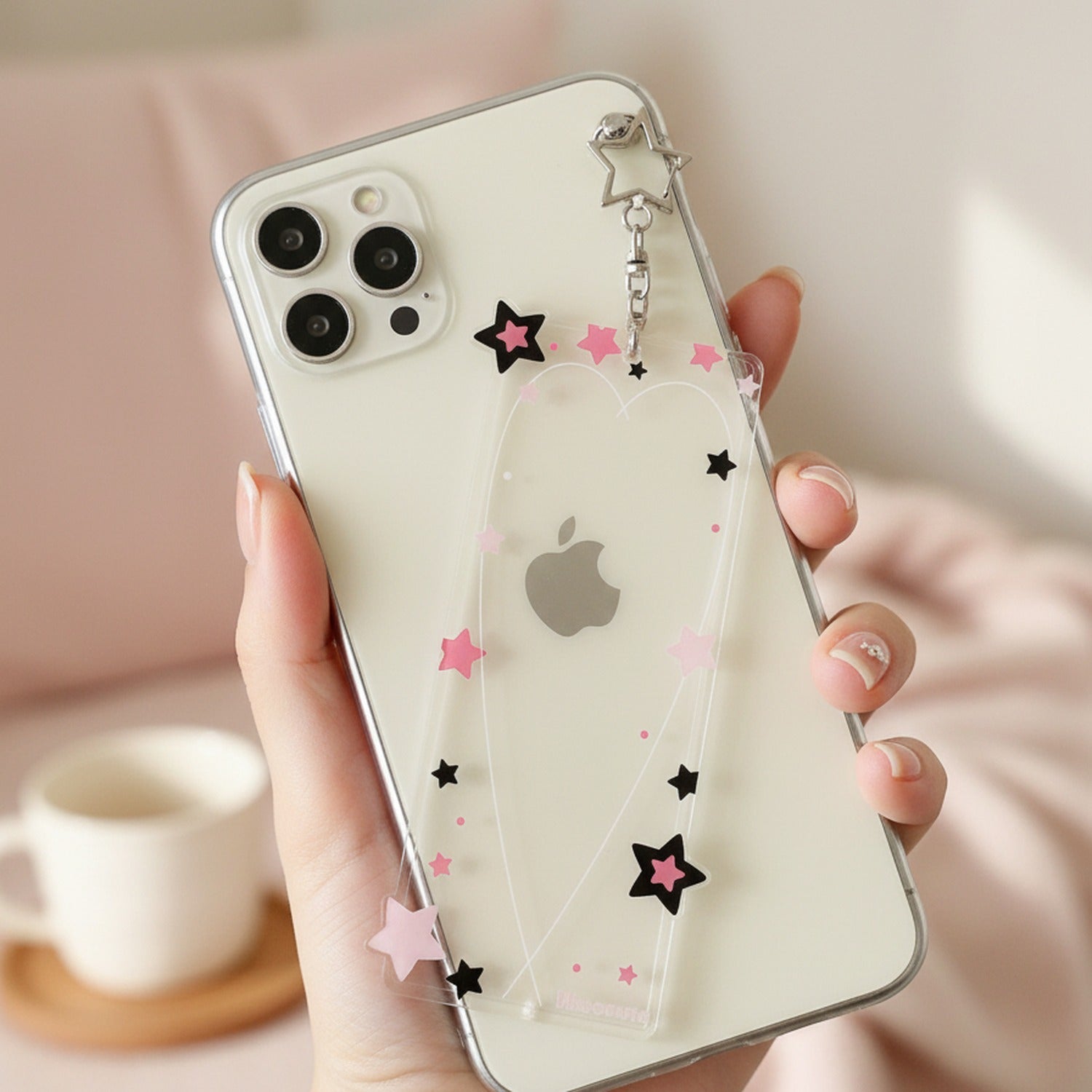 Star Charm Phone Keychain Black Pink White