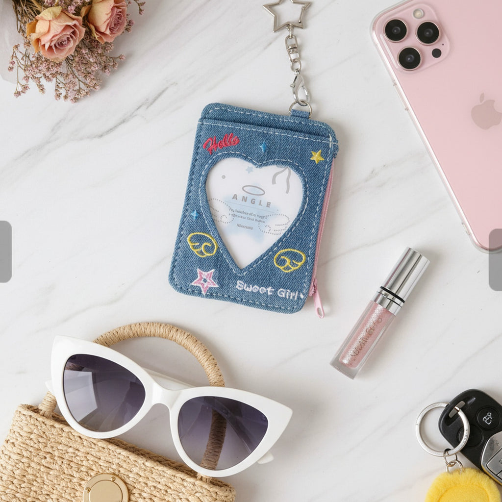 Denim Heart-Shaped Keychain Charm With Star – novelty & toys (view 2)