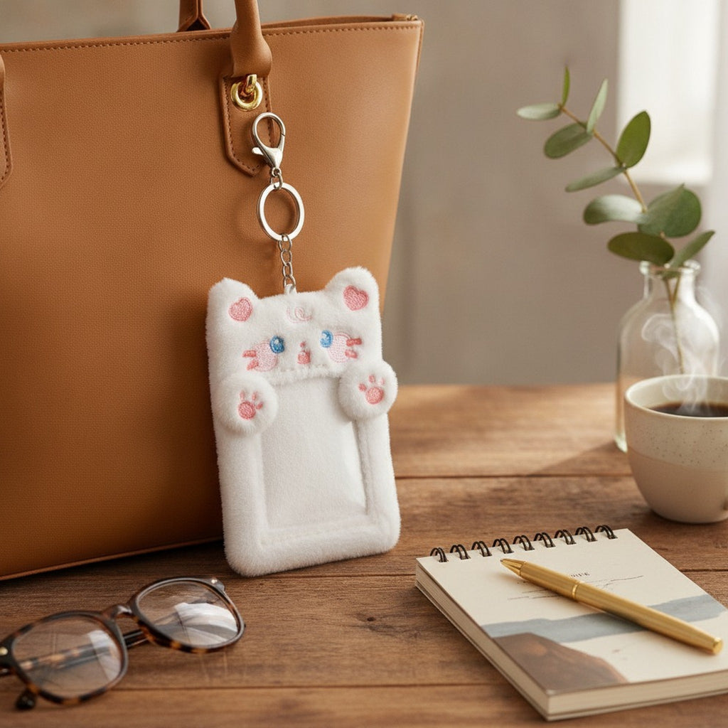 Cute Cat Plush ID Card Holder Keychain – bags & wallets (view 3)