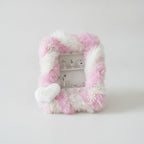 Fuzzy Pink & White Plush Photocard Holder with Pearl Snowflake Heart – bags & wallets (view 1)