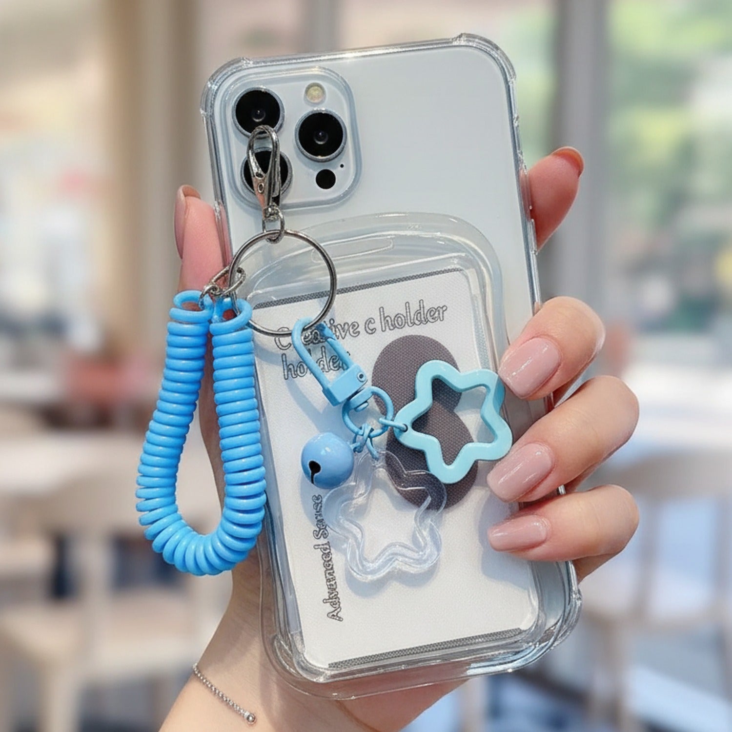 Blue Spiral Coil Cup Charm Holder With Bell Accents
