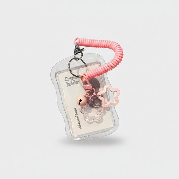 Pink Star Charm Card Photo Holder Keychain