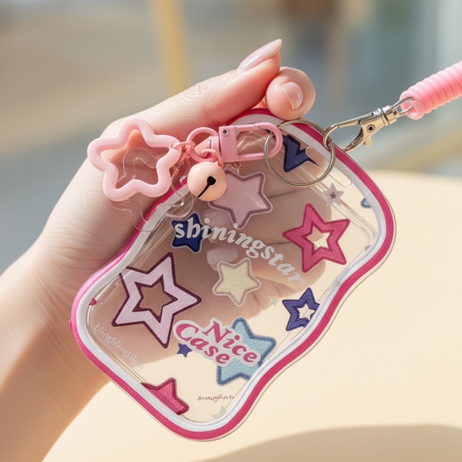 Pink Star Charm Cup Case With Coiled Strap