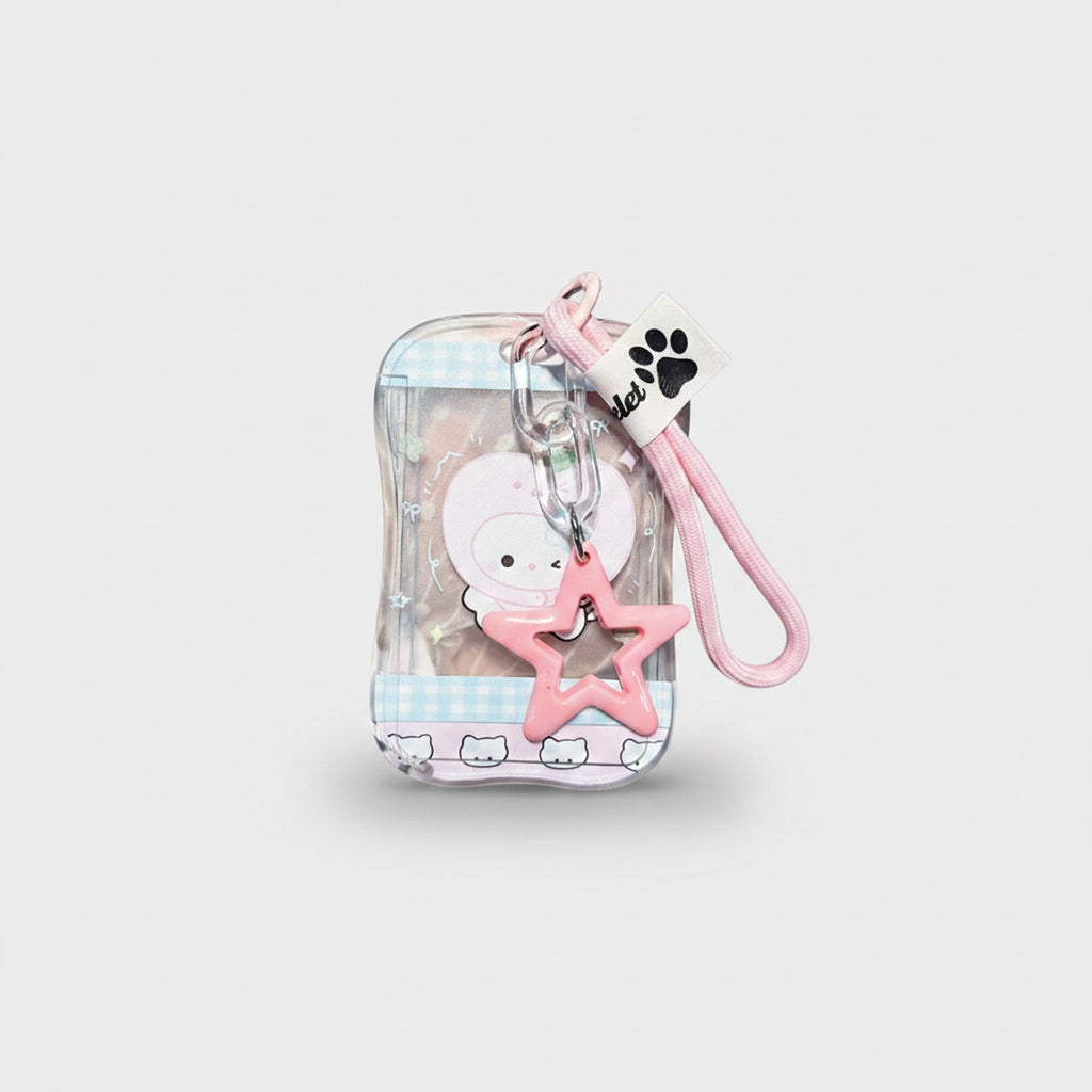 Pink Star Charm Clear Cup Holder Keychain