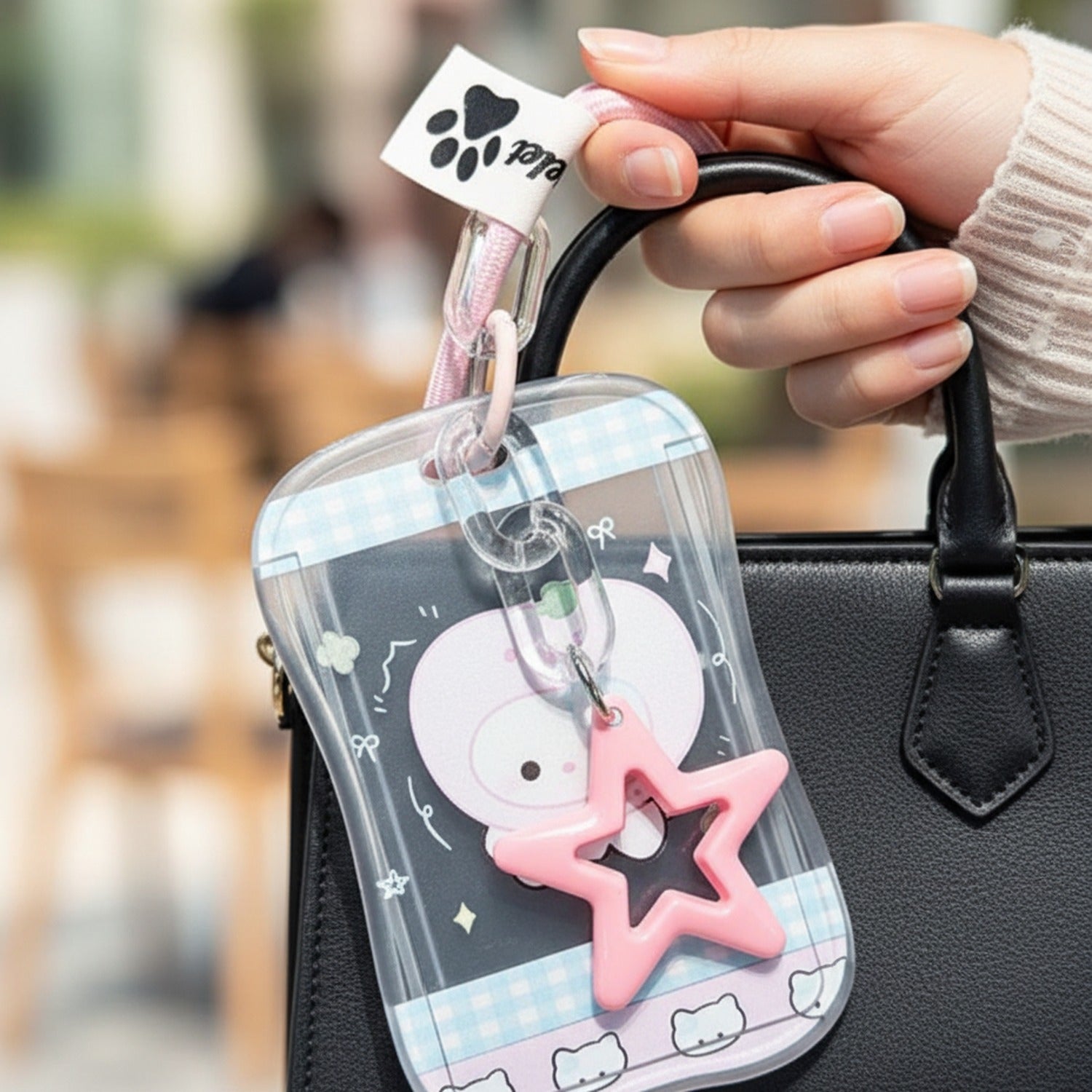 Pink Star Charm Clear Cup Holder Keychain