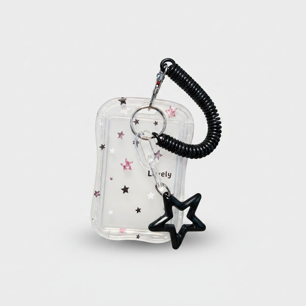 Clear Star Glitter ID Holder Keychain