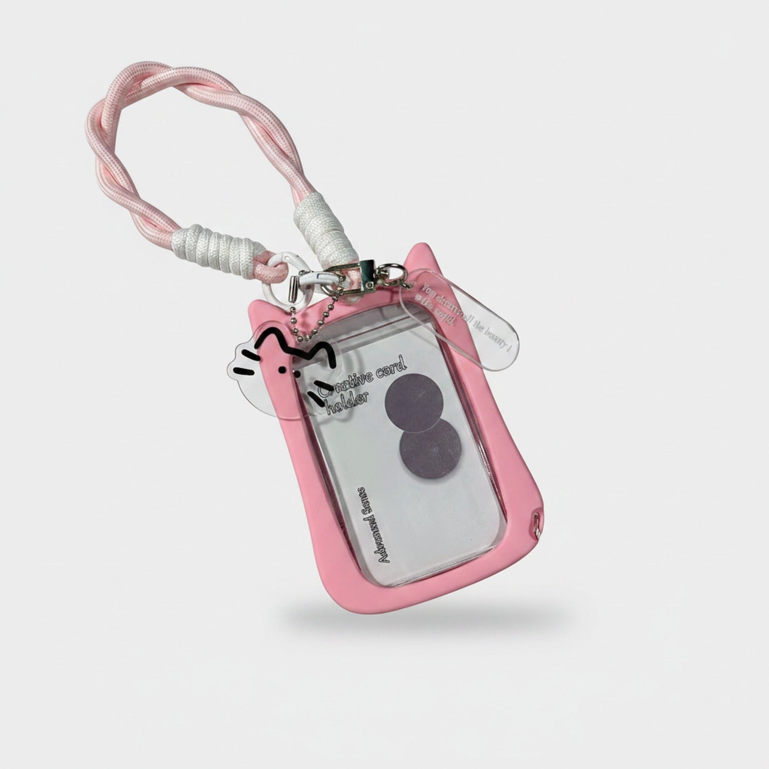 Cute Cat ID Card Holder With Pink Chain Strap