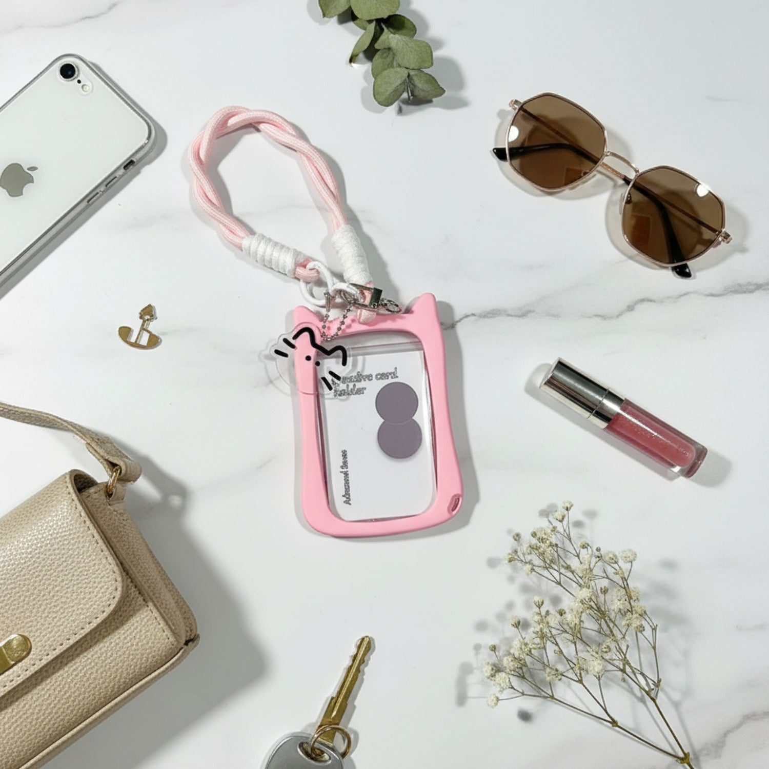 Cute Cat ID Card Holder With Pink Chain Strap – novelty & toys (view 2)