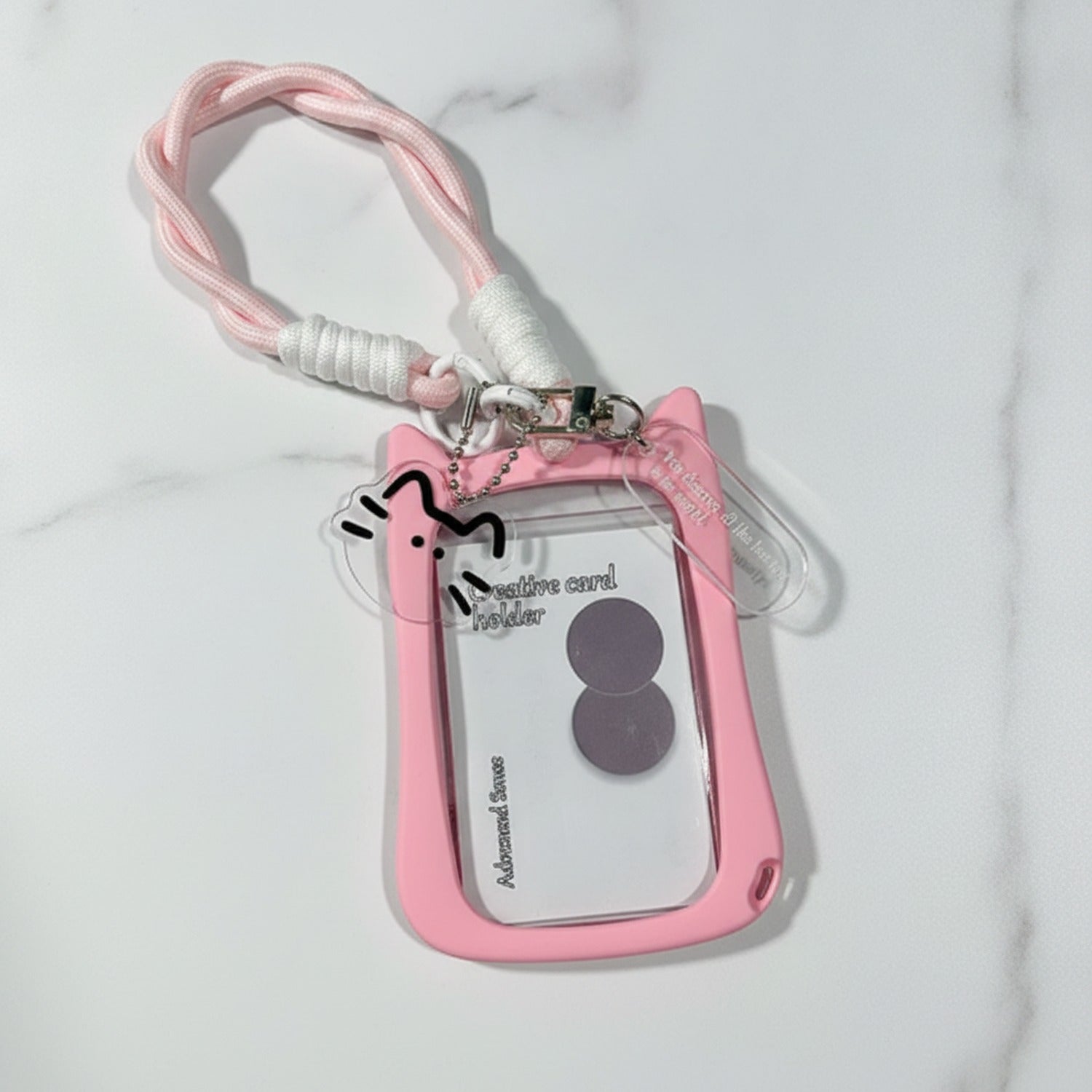 Cute Cat ID Card Holder With Pink Chain Strap