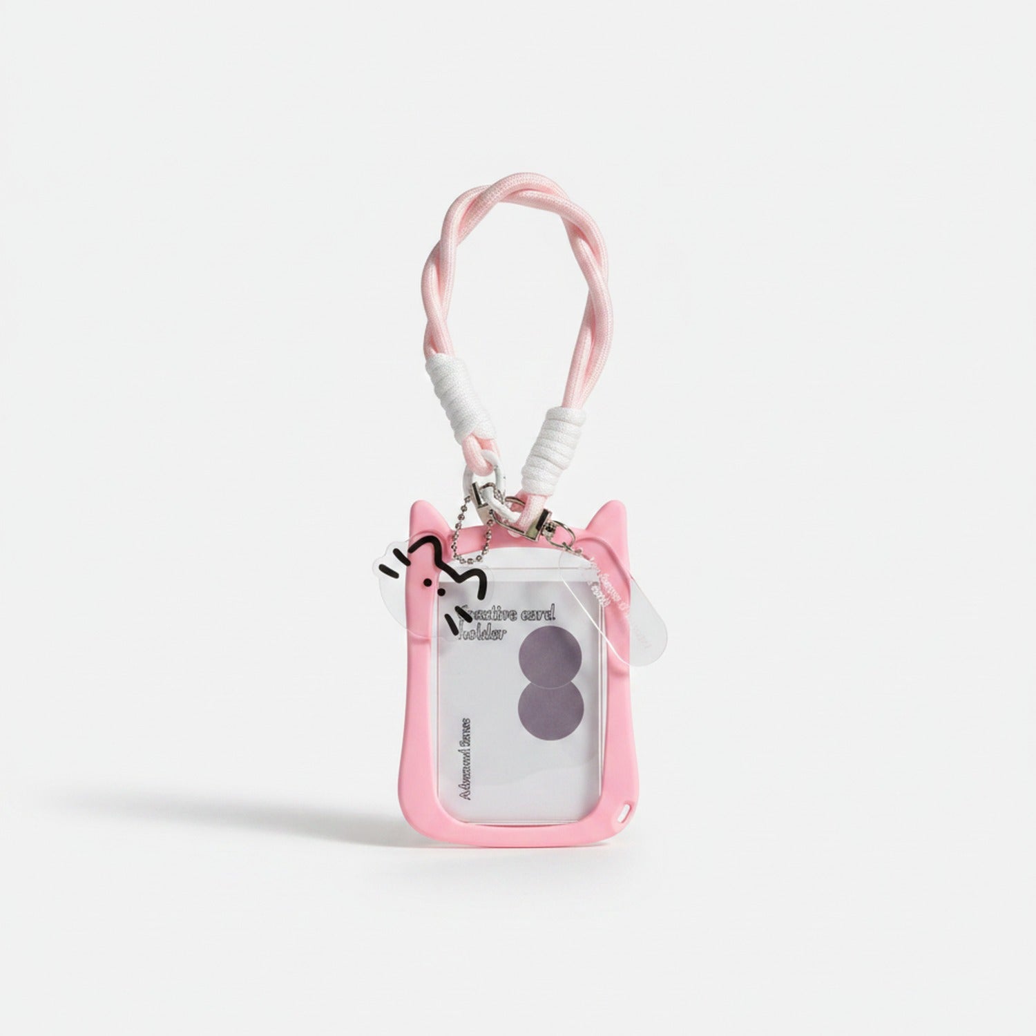 Cute Cat ID Card Holder With Pink Chain Strap