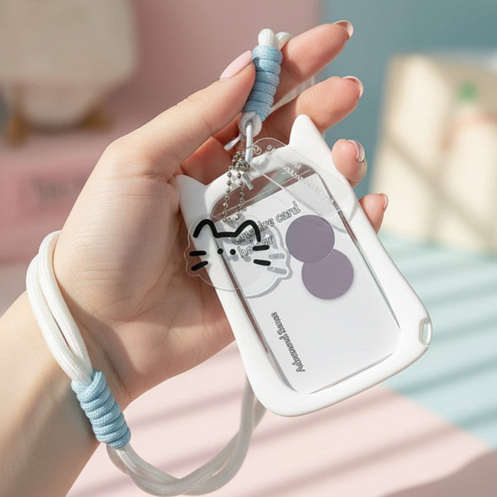 White Cat Cord Cup Charm With Mirror Detail