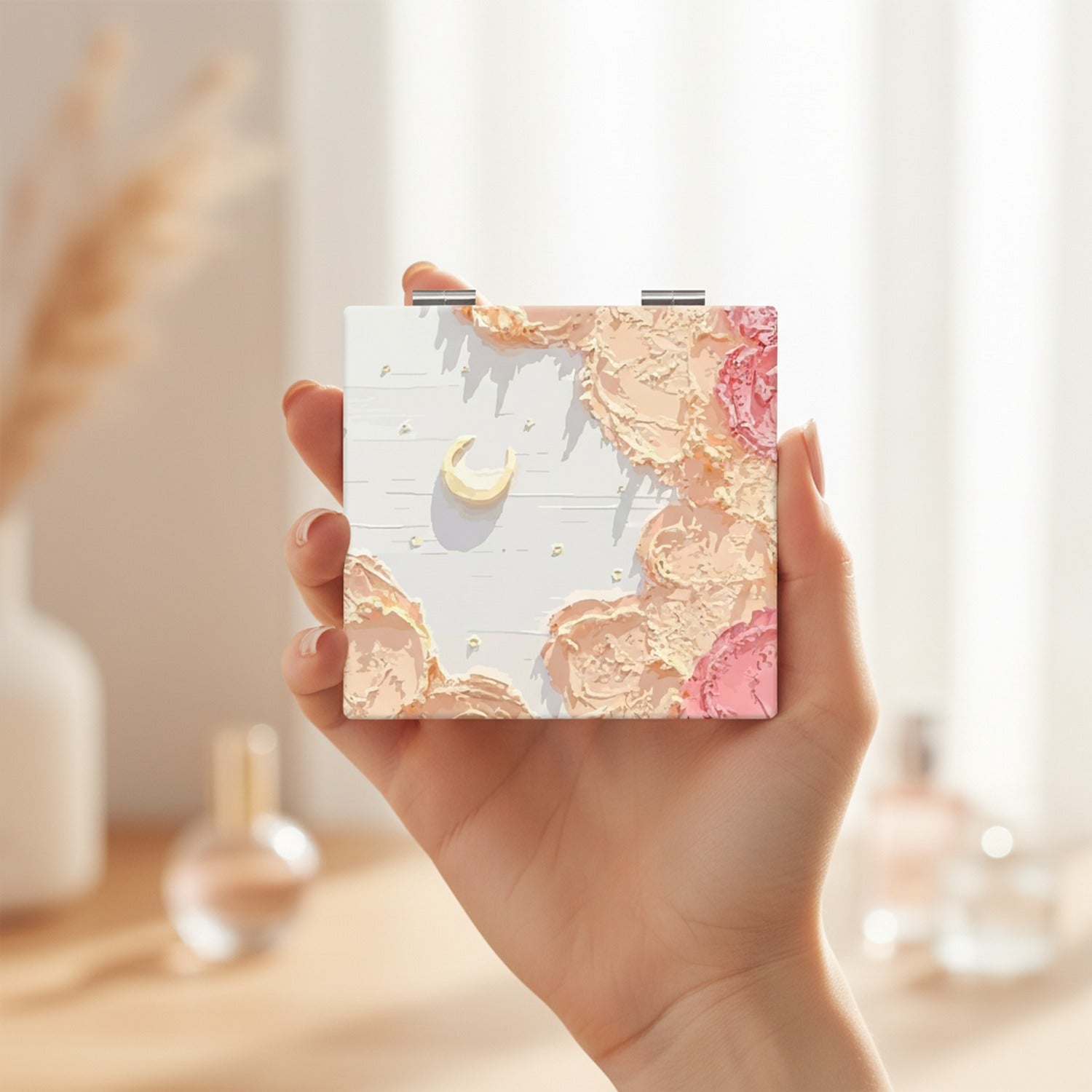 Textured Cream Blush Compact With Mirror