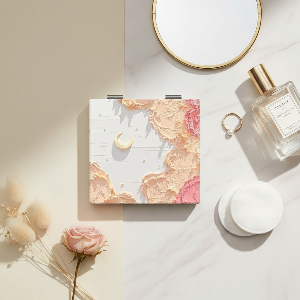 Peachy Pink Textured Compact Mirror – Korean beauty tool (view 2)