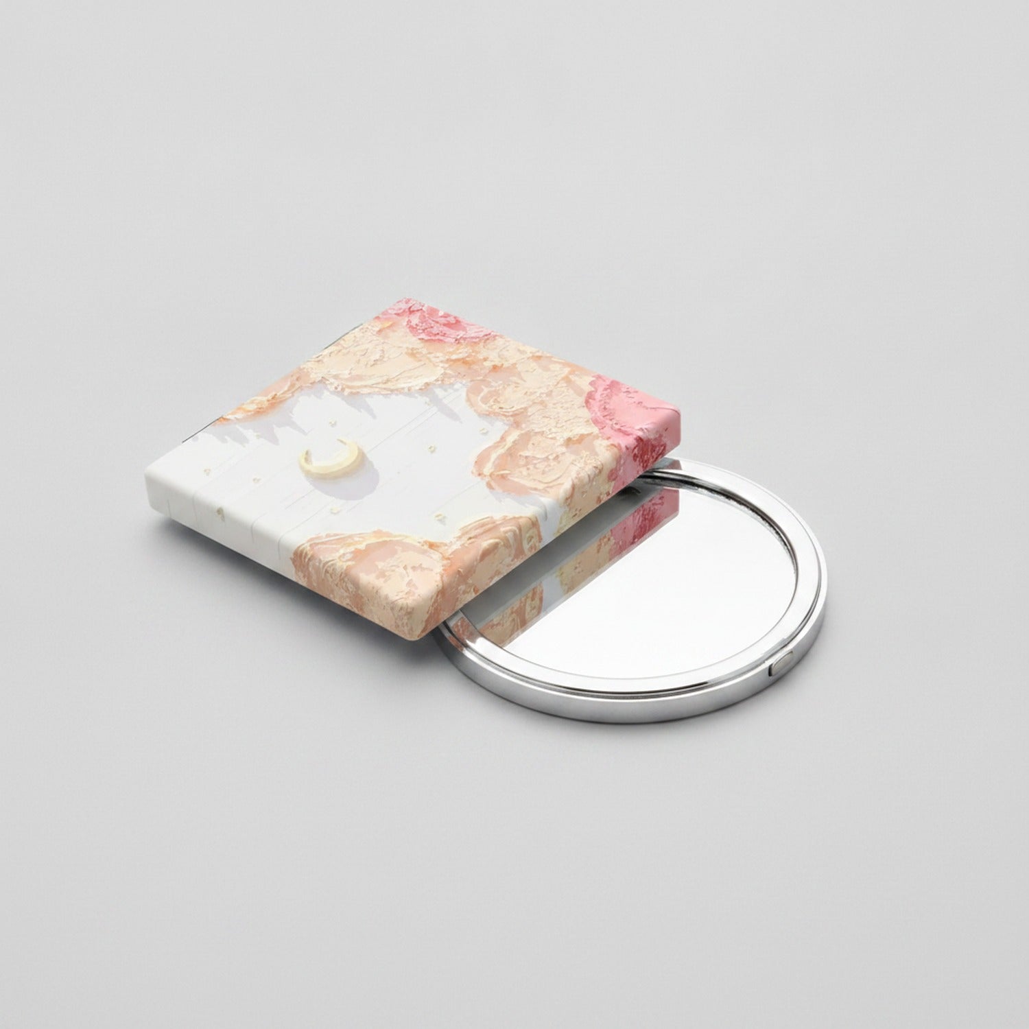 Peachy Pink Textured Compact Mirror