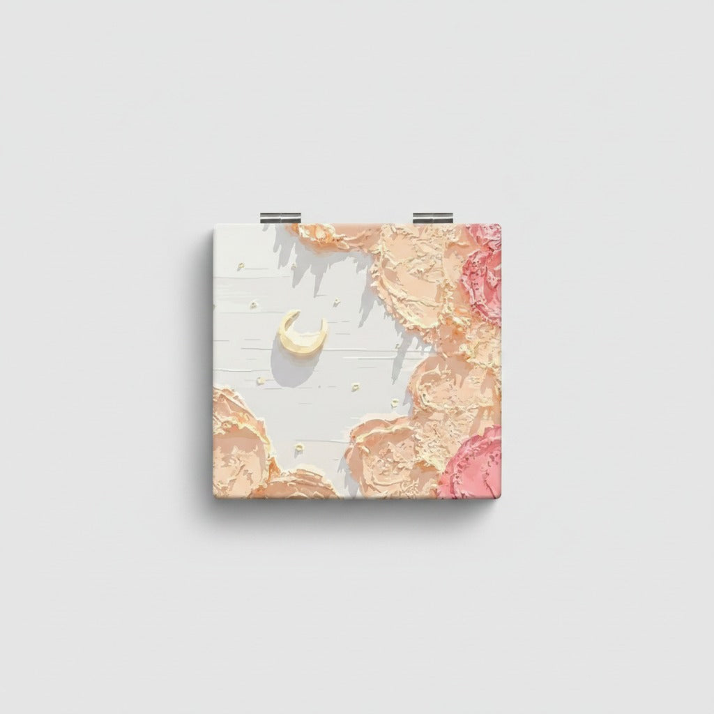 Peachy Pink Textured Compact Mirror – Korean beauty tool (view 1)