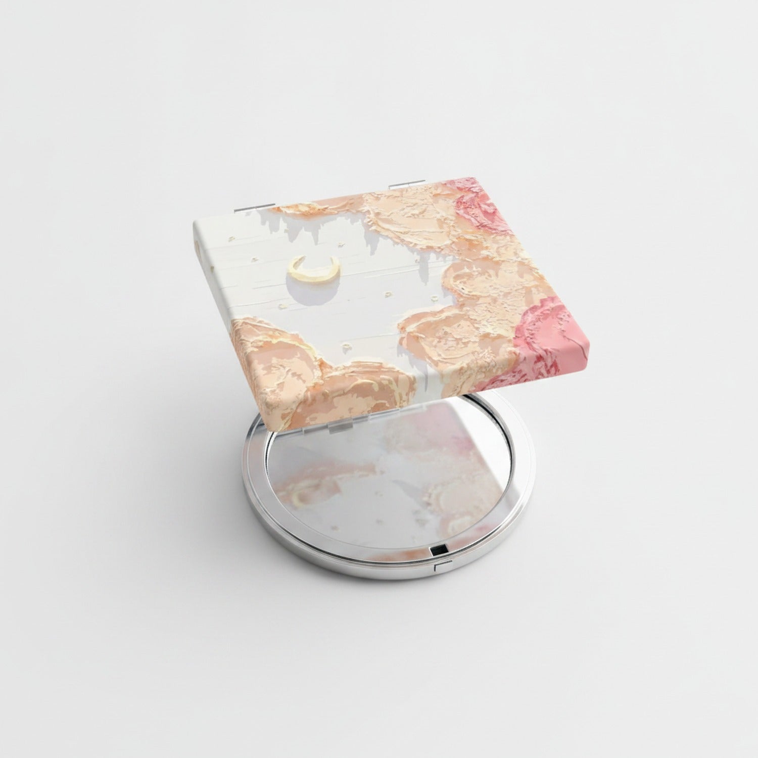 Peachy Pink Textured Compact Mirror