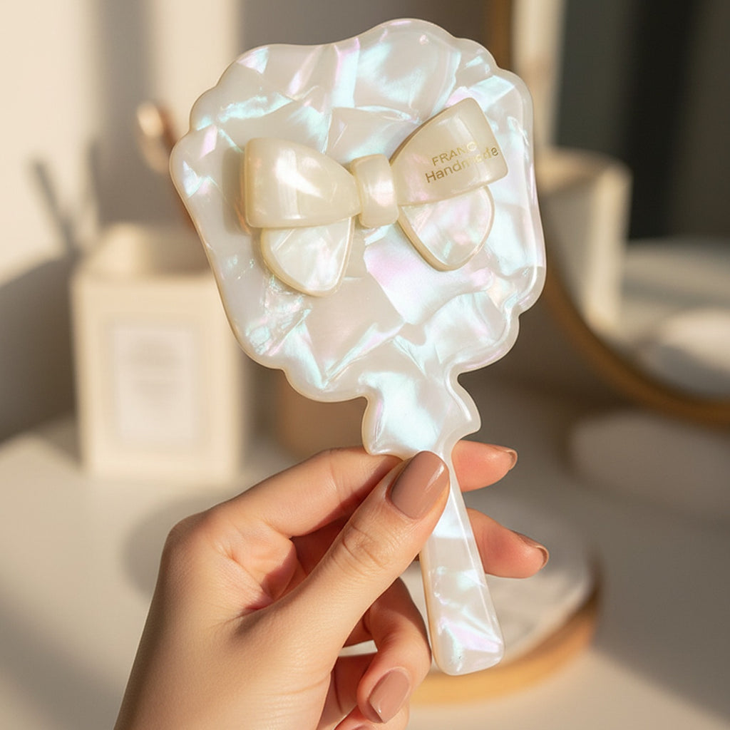 Pearl Bow Hand Mirror With Handle – Korean beauty tool (view 3)