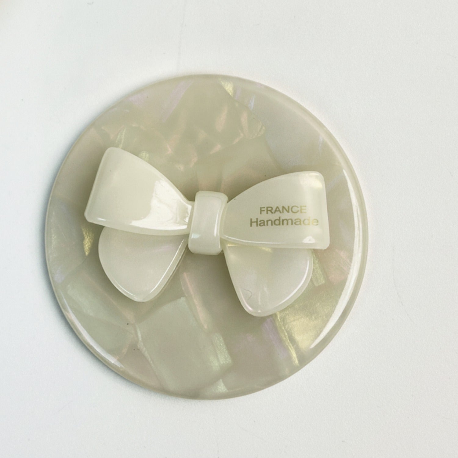 Cream Bow Compact Mirror - Handmade France