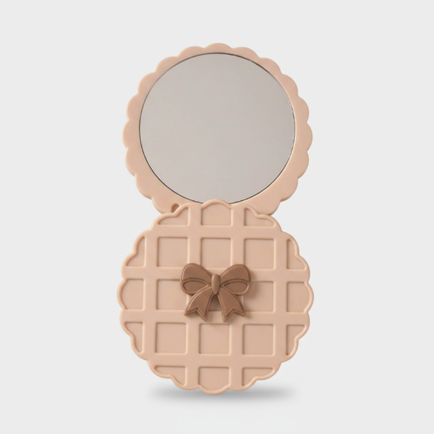 Quilted Peach Compact Mirror With Bow Charm