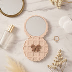 Quilted Peach Compact Mirror With Bow Charm – Korean beauty tool (view 2)