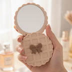 Quilted Peach Compact Mirror With Bow Charm – Korean beauty tool (view 3)
