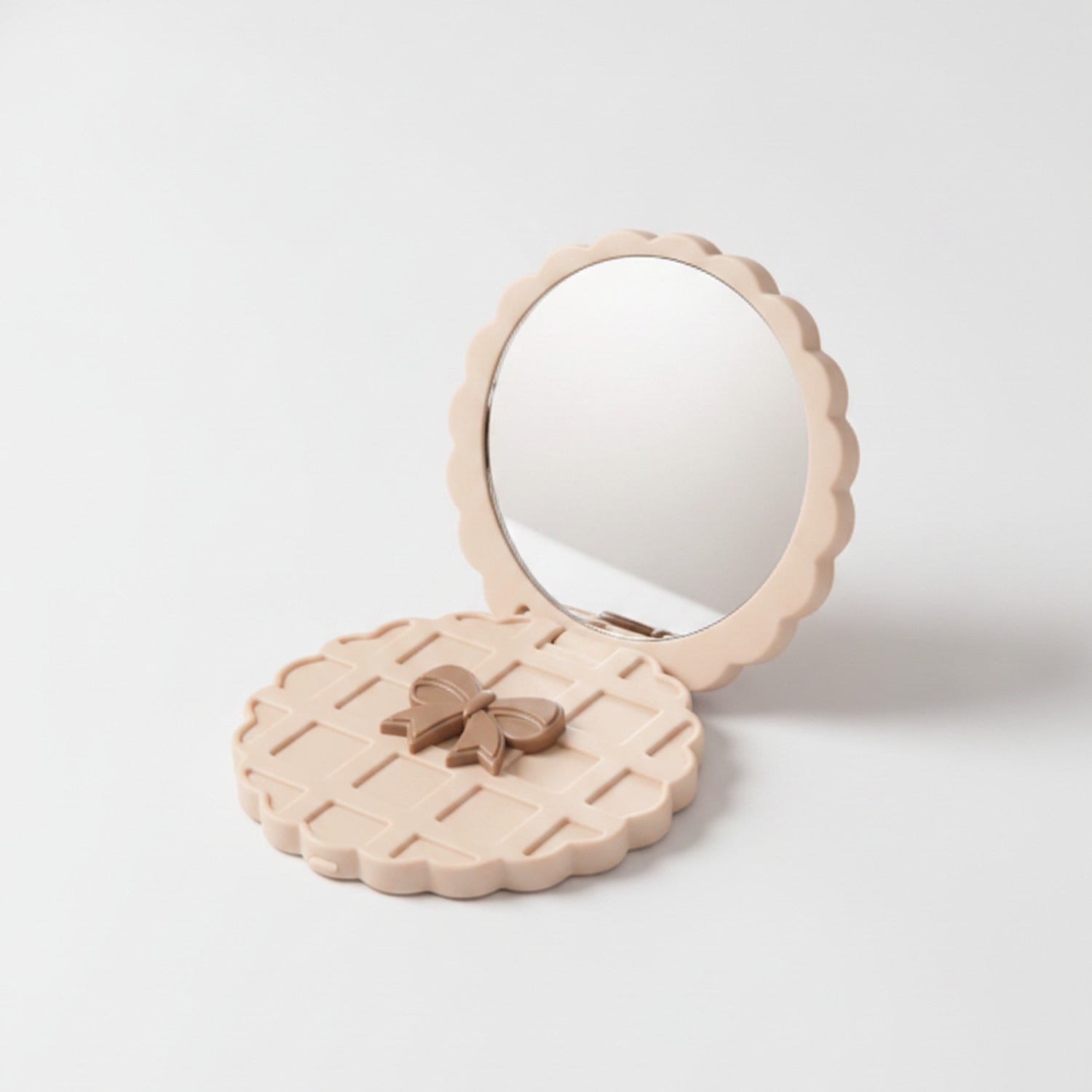 Quilted Peach Compact Mirror With Bow Charm