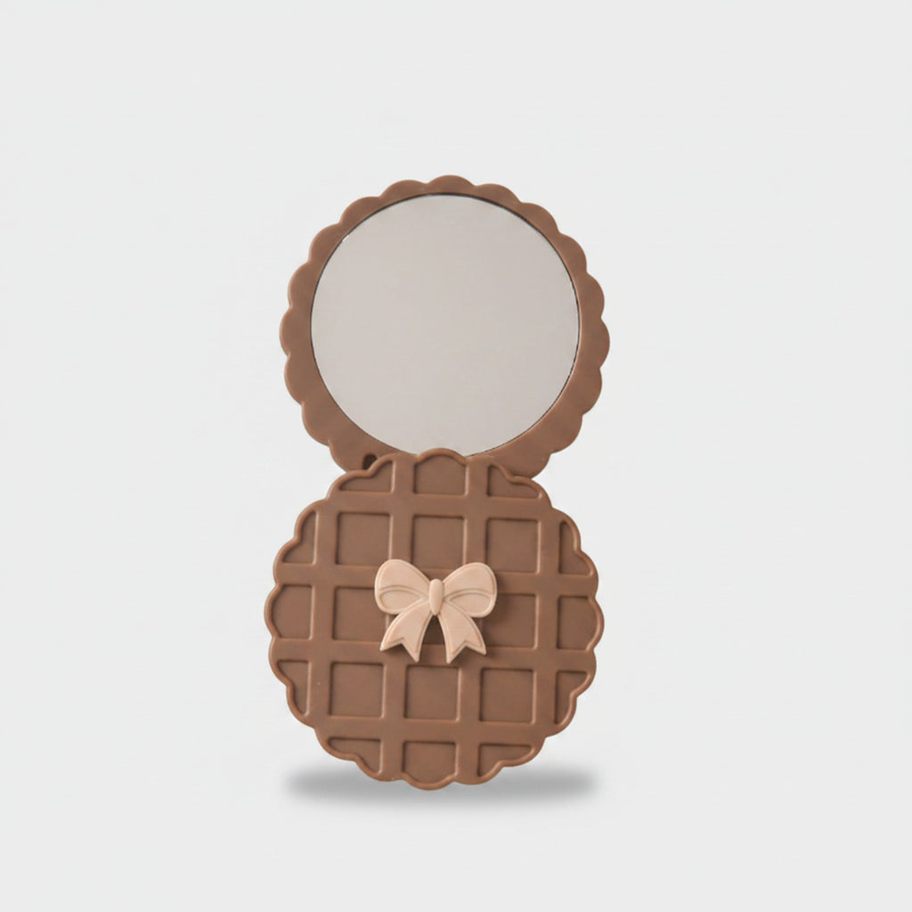 Chocolate Waffle Compact Mirror With Bow