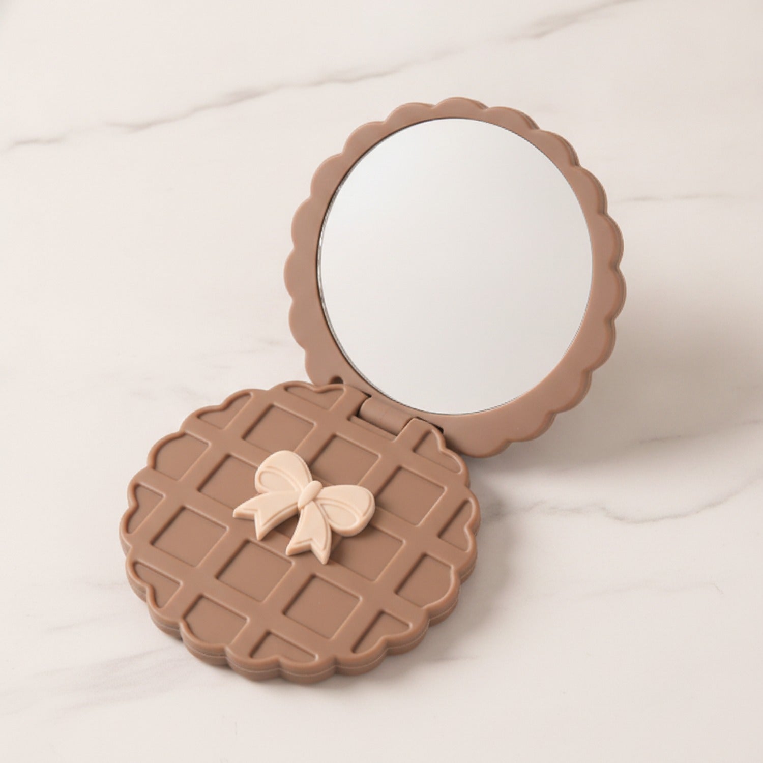 Chocolate Waffle Compact Mirror With Bow