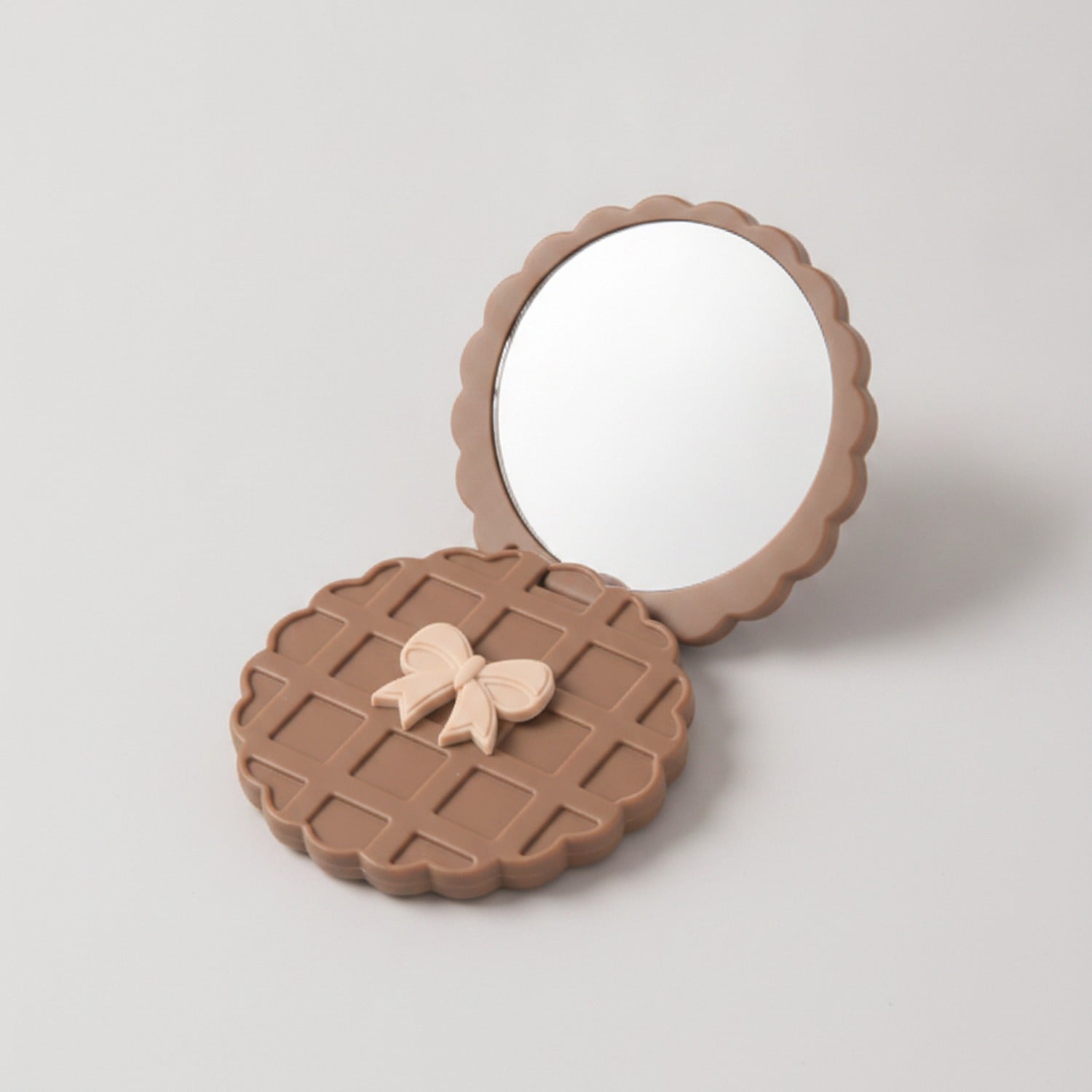 Chocolate Waffle Compact Mirror With Bow