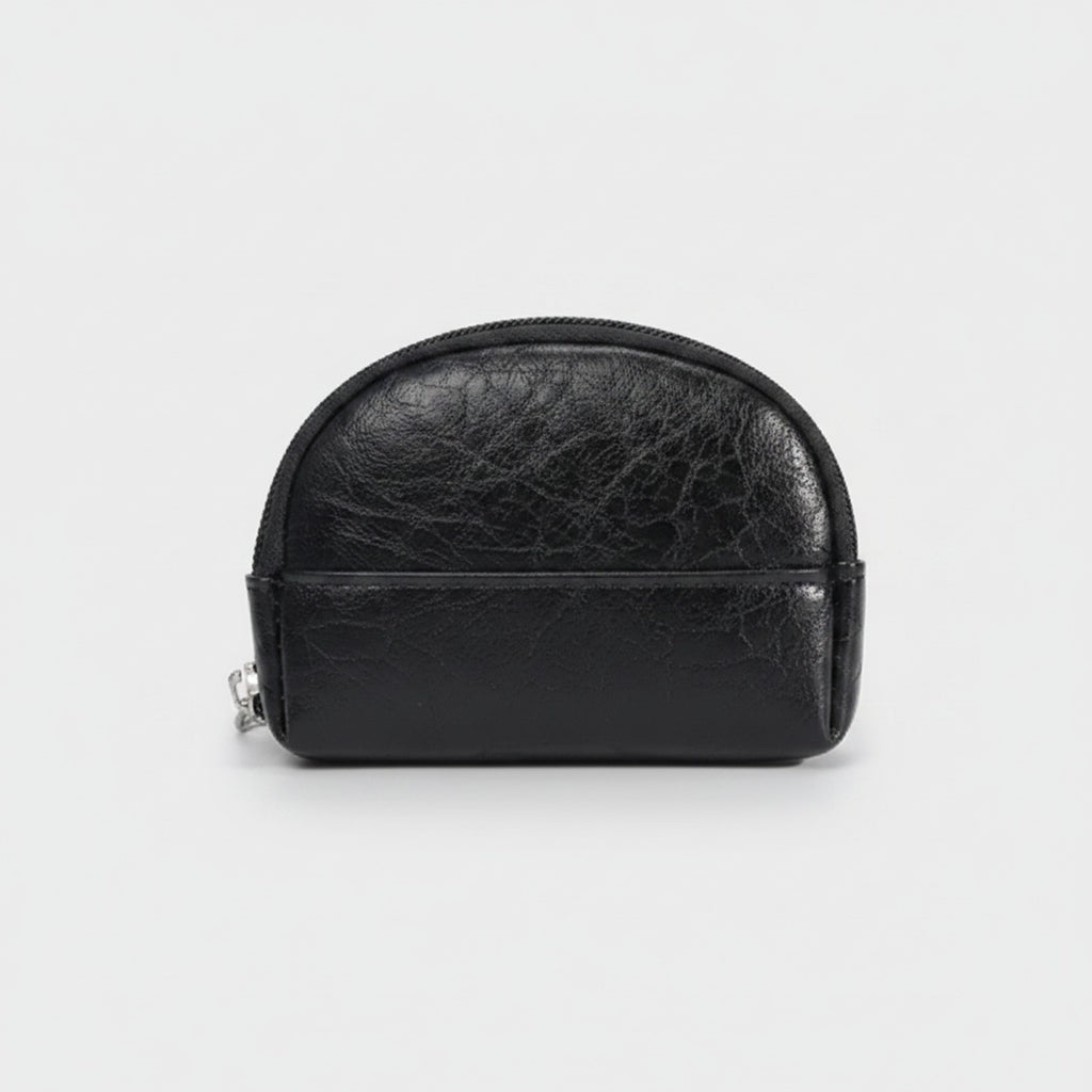 Black Leather Dome Cosmetic Pouch Wallet