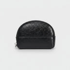 Black Leather Dome Cosmetic Pouch Wallet