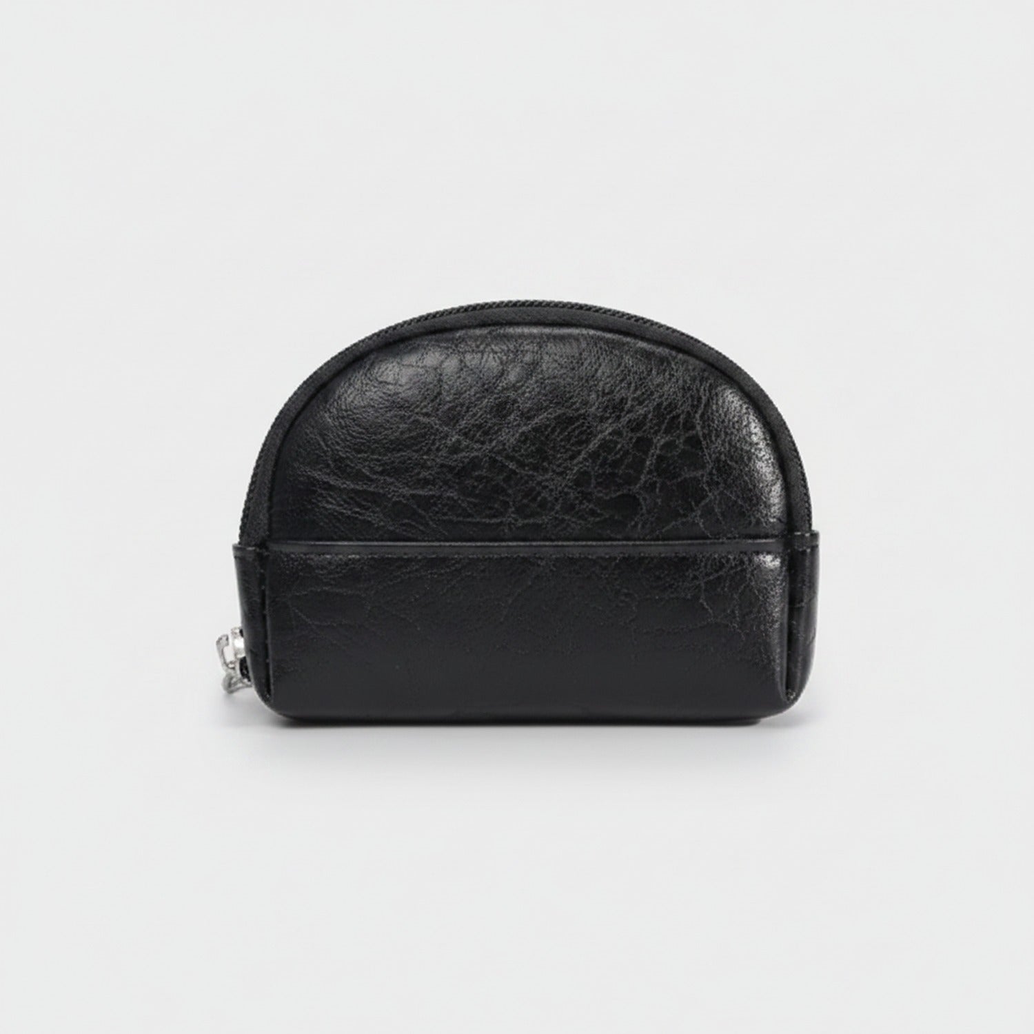 Black Leather Dome Cosmetic Pouch Wallet
