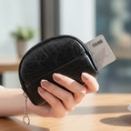 Black Leather Dome Cosmetic Pouch Wallet