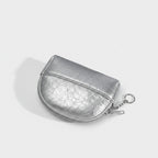 Silver Metallic Crescent Coin Purse With Keychain