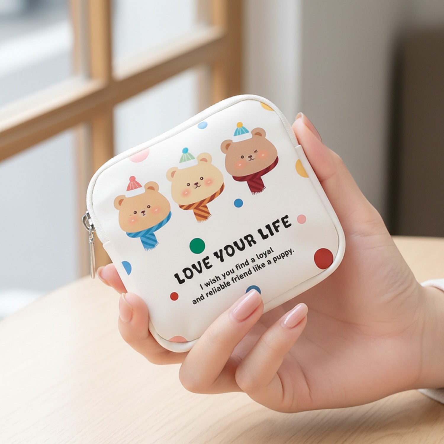 Cute Bear Coin Purse Wallet With Colorful Dots