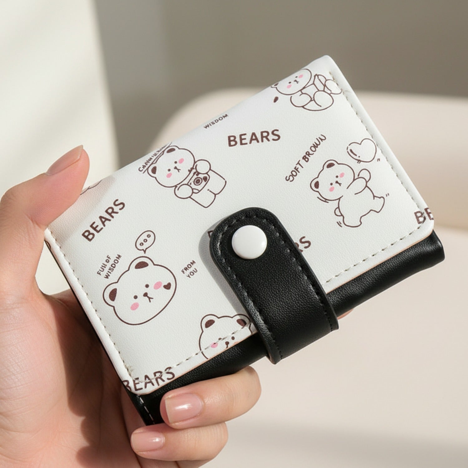 Soft Brown Bears Trifold Wallet With Snap Closure