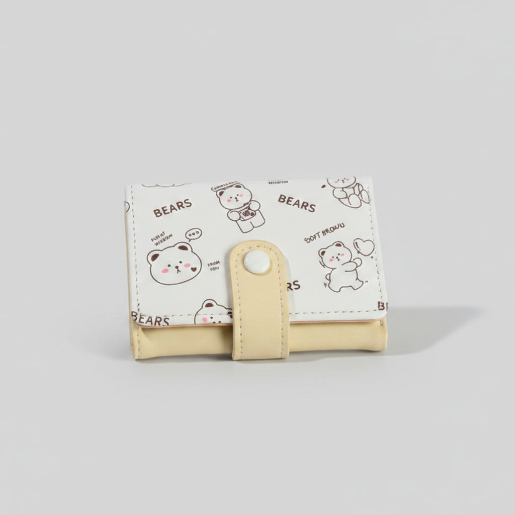 Soft Pastel Bear Trifold Wallet With Snap Closure