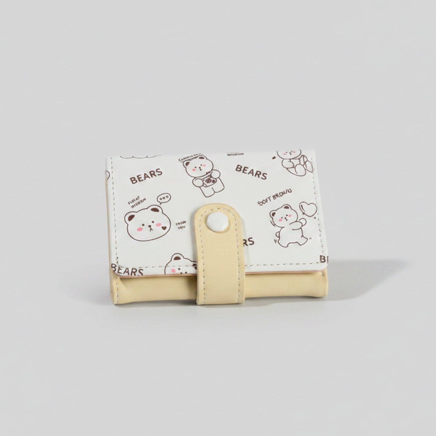 Soft Pastel Bear Trifold Wallet With Snap Closure