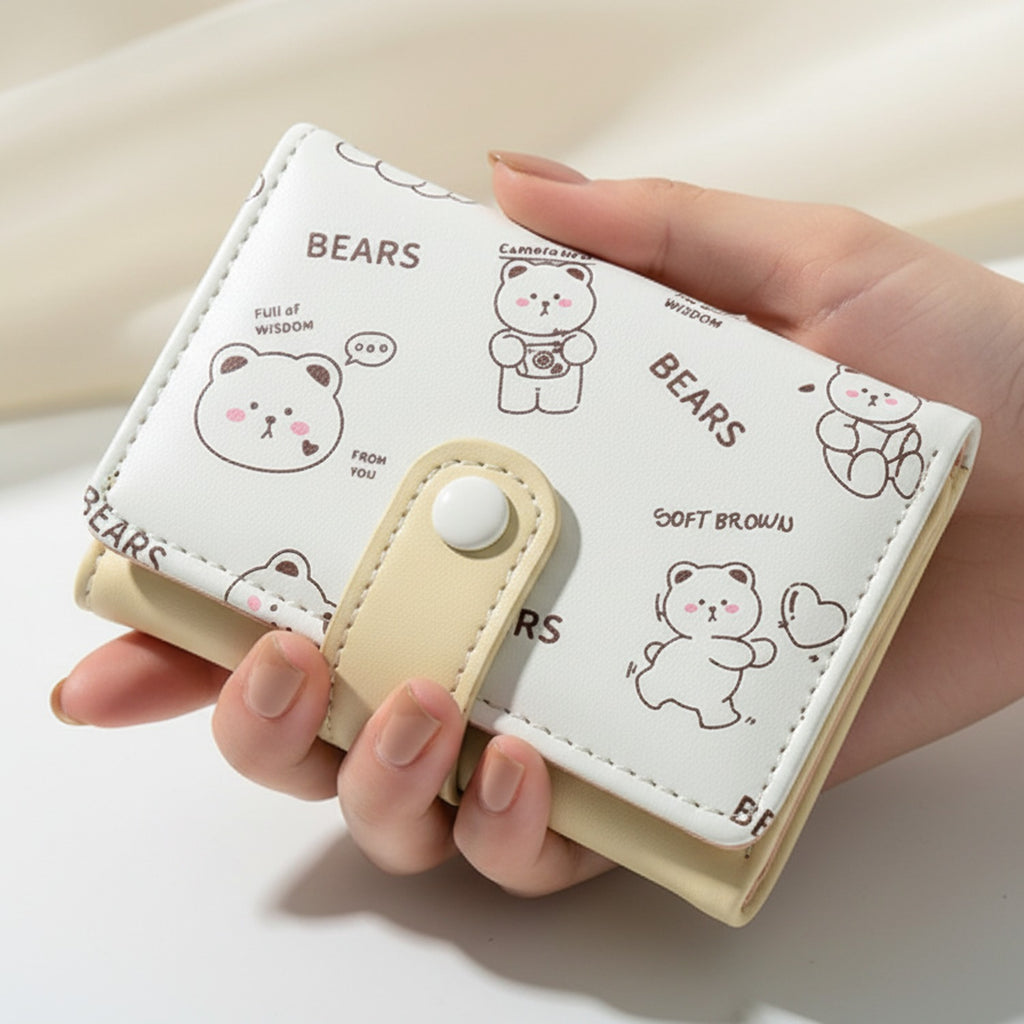 Soft Pastel Bear Trifold Wallet With Snap Closure