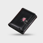 Black Leather Wallet With Embroidered Cherry Design