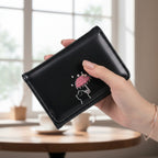 Black Leather Wallet With Embroidered Cherry Design