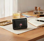 Black Leather Wallet With Embroidered Cherry Design – bags & wallets (view 2)