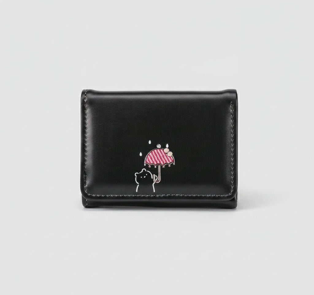 Black Leather Wallet With Embroidered Cherry Design – bags & wallets (view 1)