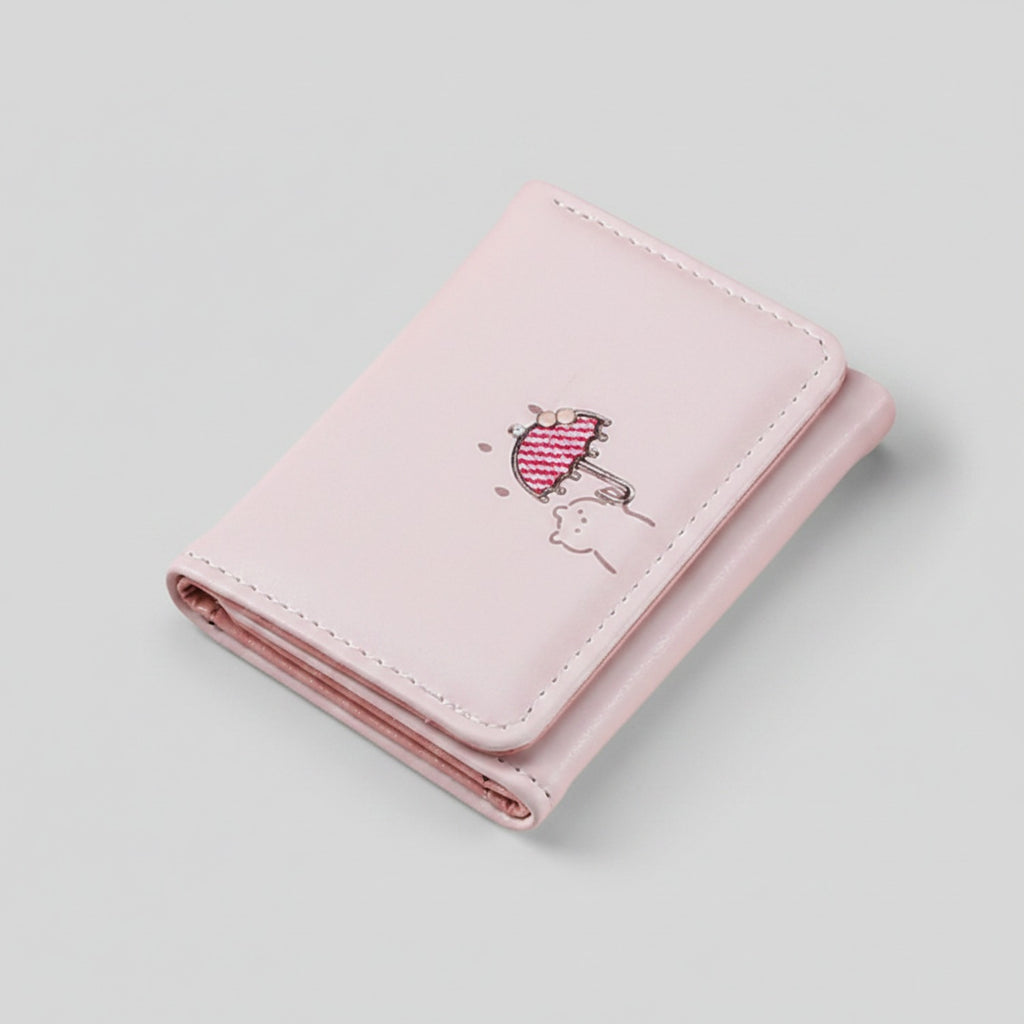 Pink Strawberry Embroidered Trifold Wallet